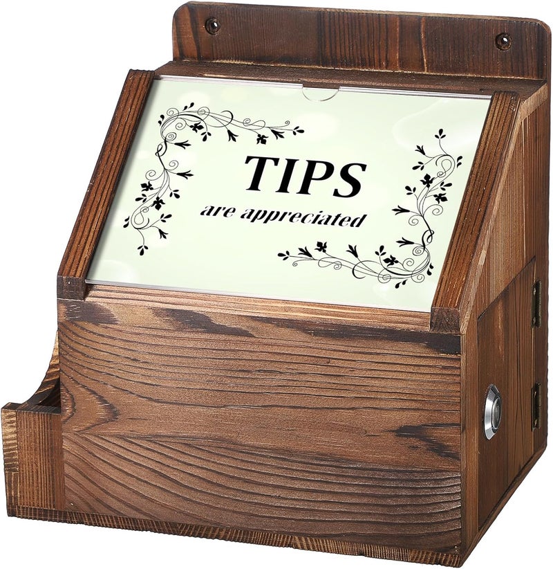 BTSKY Wood Suggestion Box With Lock Wall Mounted Donation Box with 5"x7" Acrylic Sign Slot Office Ballot Boxes with Side-Pocket Collection Boxes for Voting Locking Mailbox Suggestion Comment Box, Wood - Image 2